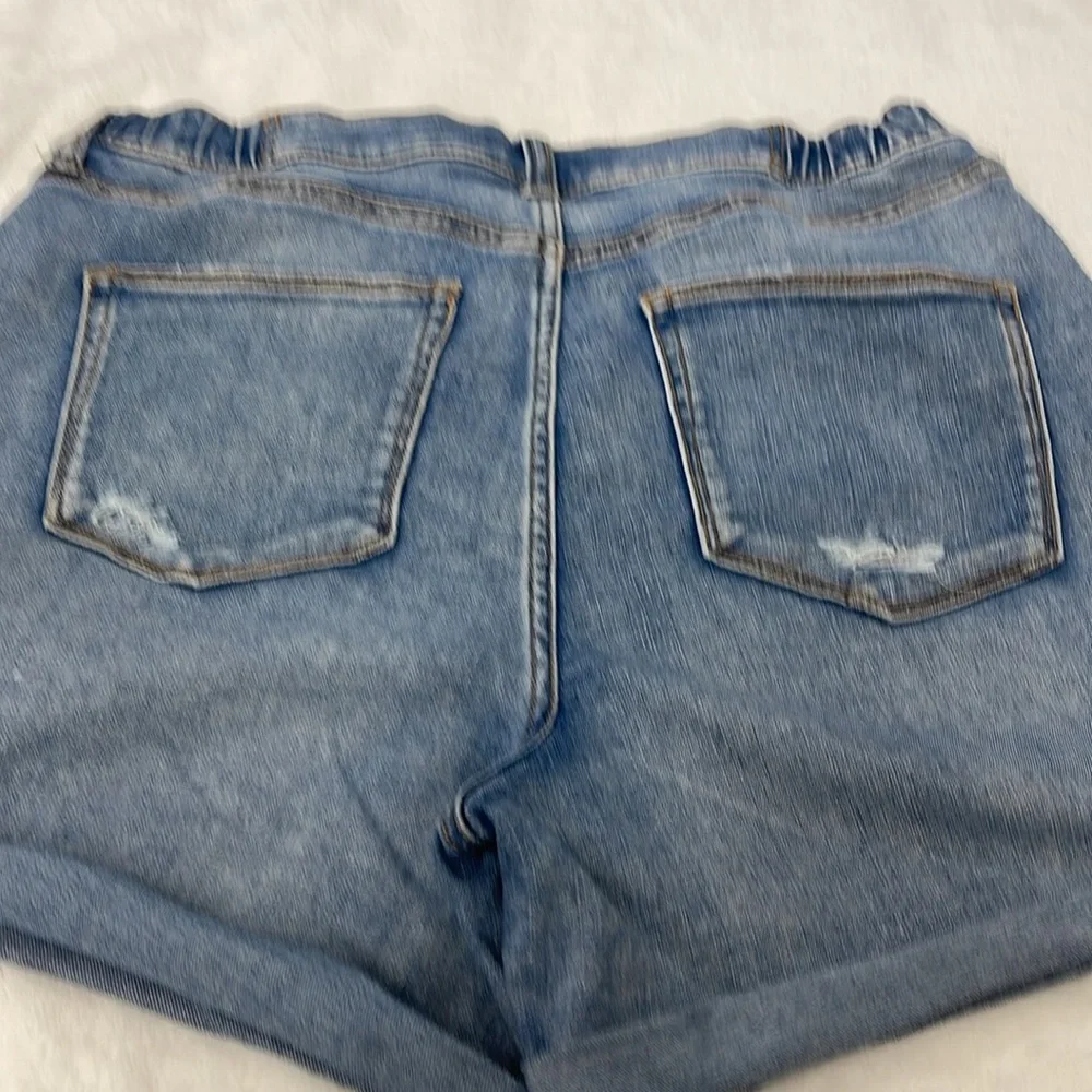 Arizona Jean Company HiRise Curvy Midi Blue Distressed Jean Shorts WOMEN SIZE 13